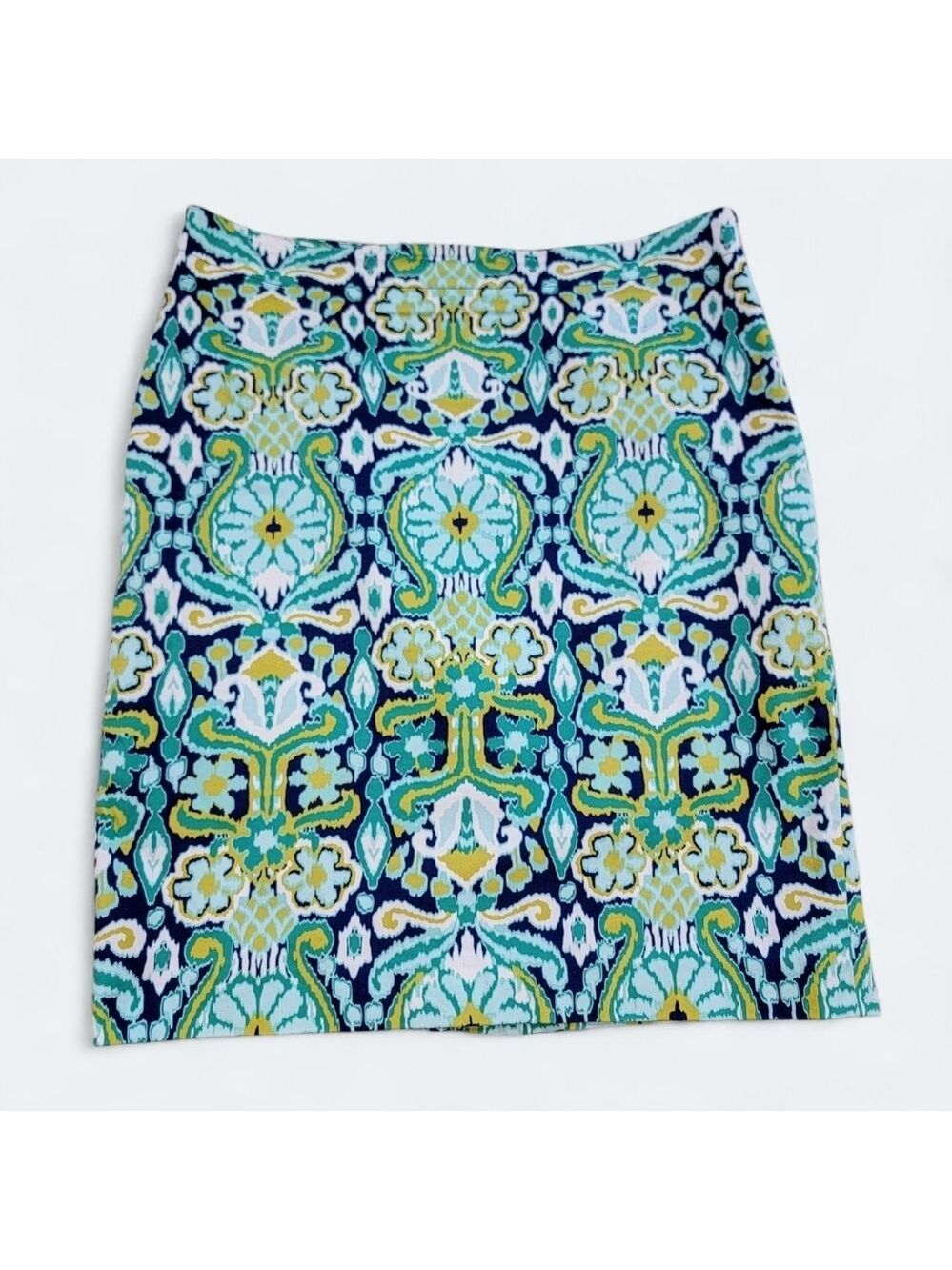 Jones New York Navy, Teal & Lime Patterned Pencil Skirt
